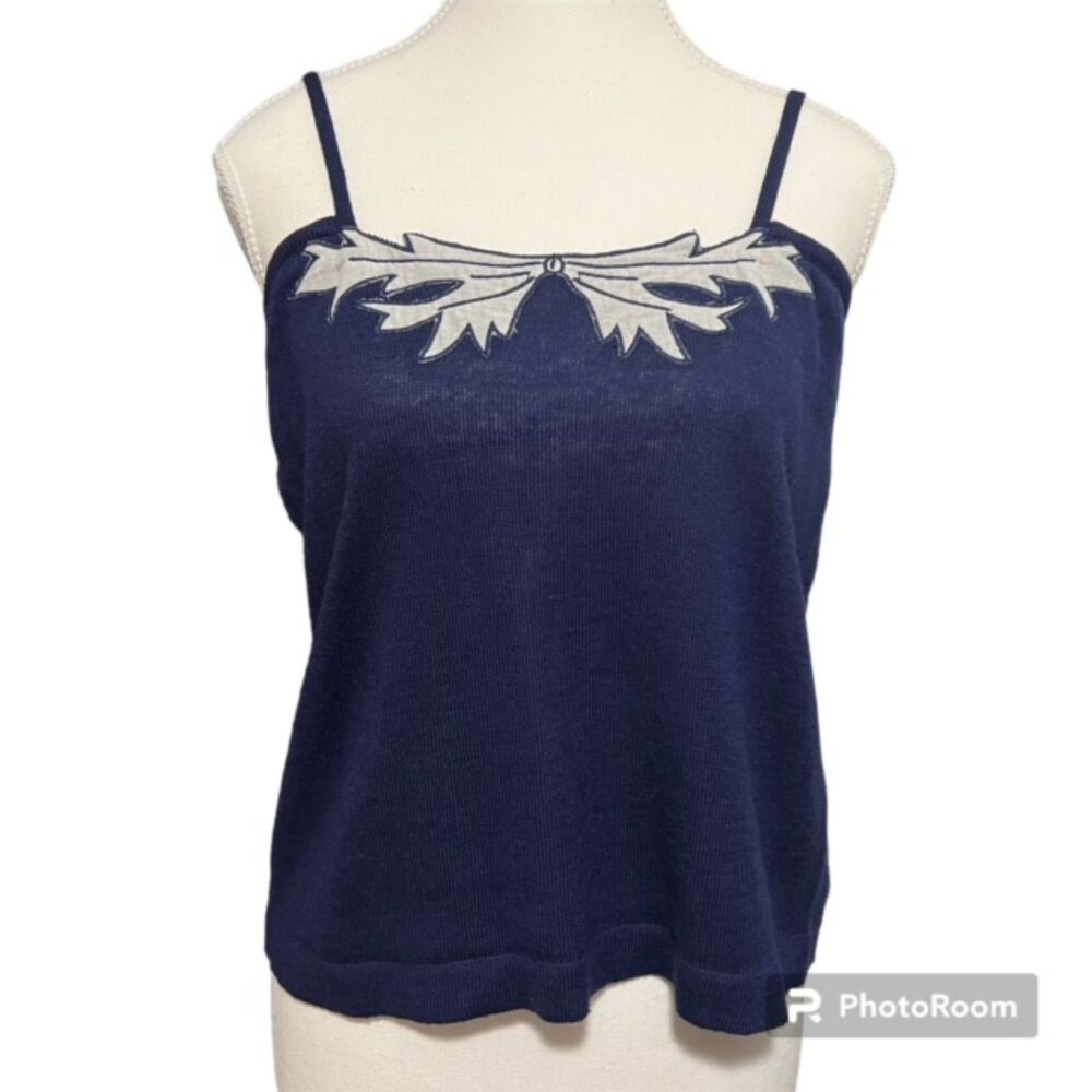 Gentili Maglia Womens Navy Blue Ribbon Patched Spaghetti Strap Cami Top Size 2
